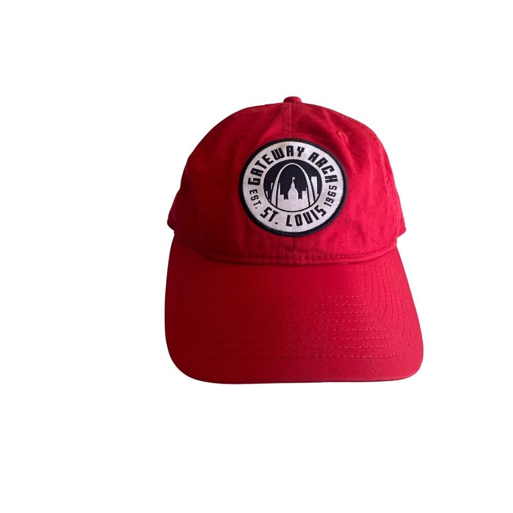 Gateway Arch St. Louis Red Cap Adjustable Strap Cotton Blend Embroidered Design